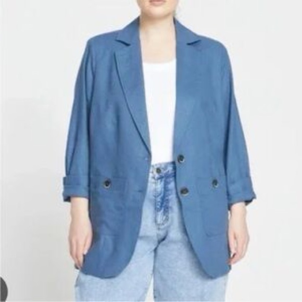 Universal Standard Coastal Linen Blue Blazer EUC #S